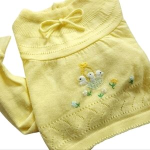 Vintage Yellow Knit Embroidered Chicks Easter 2 Piece Sweater Set 3 Mo